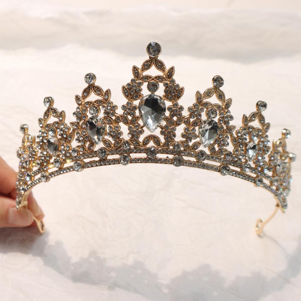 European and American Bride Headwear Large Crown Fashionable Crystal Crown  Birthday Party Headband  Retro Queen Headband