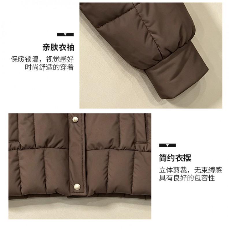 Womens Short Puffer Coat With Faux Fur Collar Loose Warm Winter Jacket In Khaki Black Beige Coffee