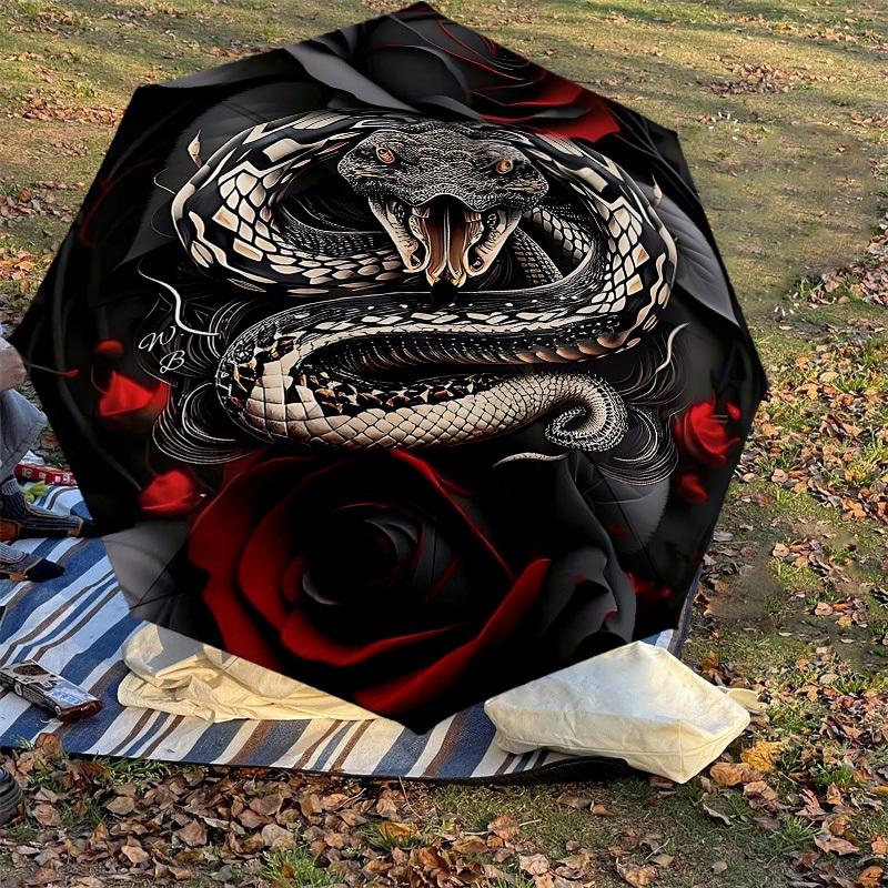 1PC Snake Rose Umbrella-8-Rib Reinforced Portable Folding Travel Suitable for All Seasons Outdoor Daily Use-H0392