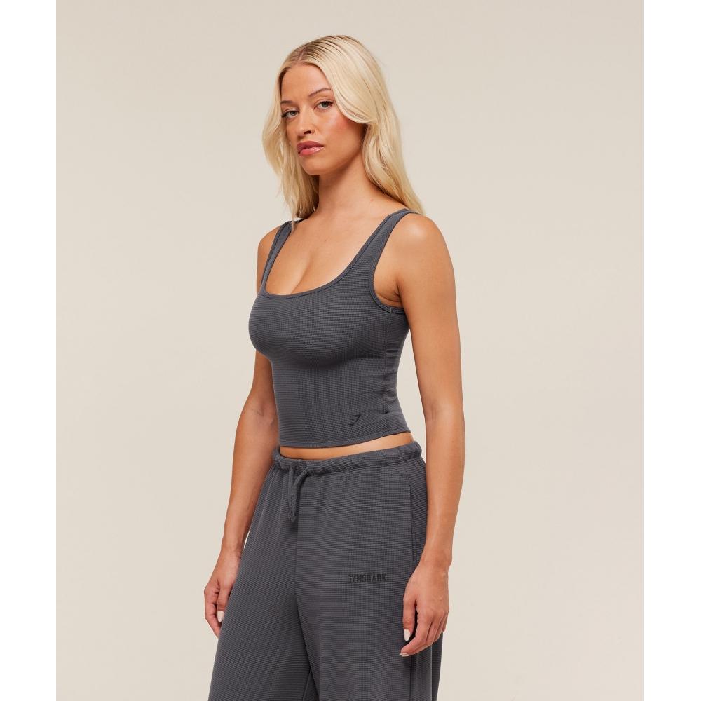 Gymshark Waffle Cropped Tank Onyx Grey B3b2g Gb7n