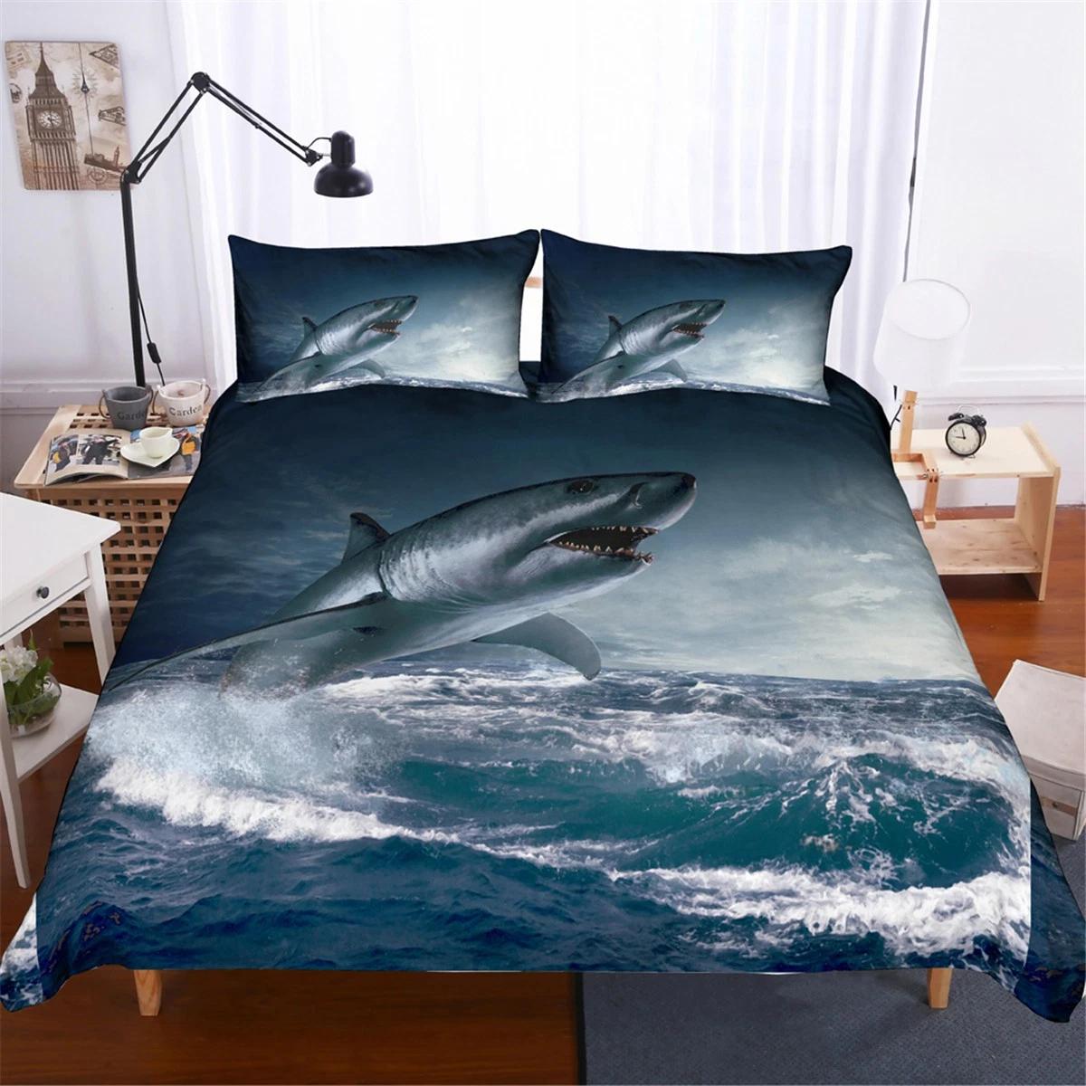

Ocean Great White Shark Bedding Set, Soft Duvet Cover, Bold Bed Cover & Home Decor, Thrilling Gift for Single/Double/Queen/King Size Beds Baby 100x135cm
