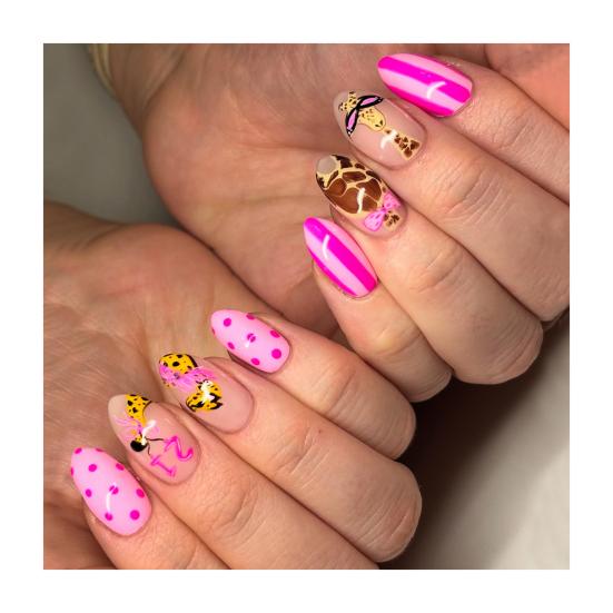 

1 Set Leopard Press on Nails Removable Almond French Tip Stick-on Long Fake Nails DIY Home Salon Women Full Cover Glue on False B