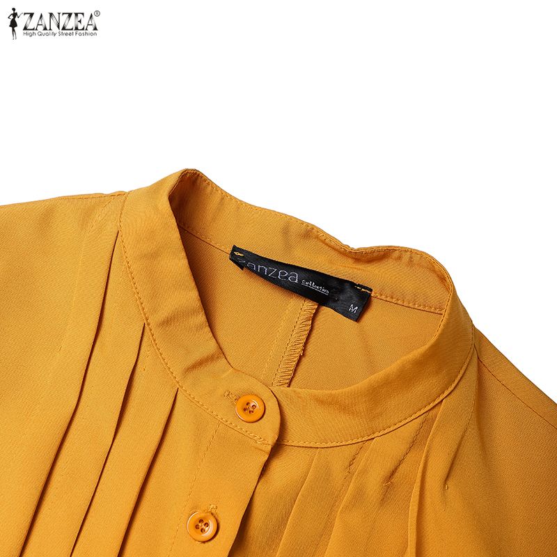 ZANZEA Kobiety Casualowa Sukienka z Okrągłym Dekoltem w Jednolitym Kolorze z Długim Rękawem i Luźnym Krojem