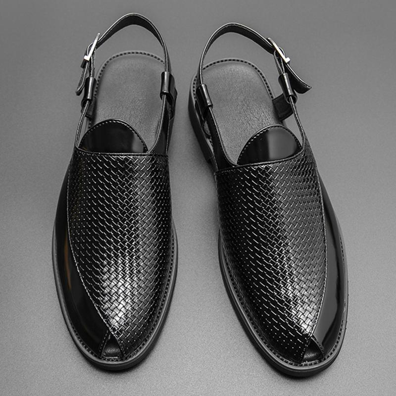 Summer Rome New Men Gladiators Belt Buckle Pu Leather Casual Shoes Breathable Peep Toe Beach Sandals Outdoor Slippers