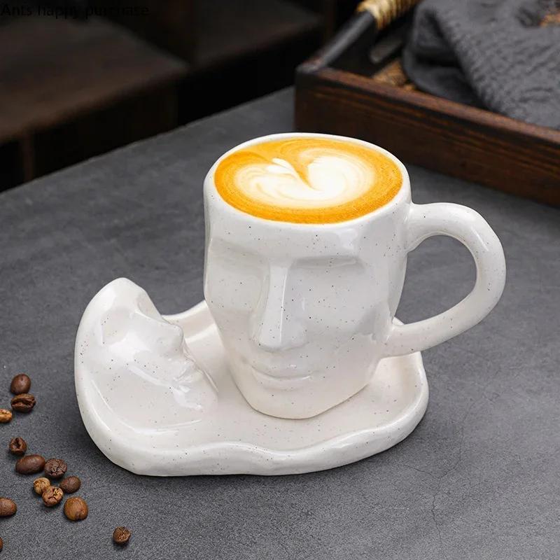 Ceramic coffee cup and sauce set creative facial cup couple drinking cup milk tea cup coffee cup milk cup tea cup