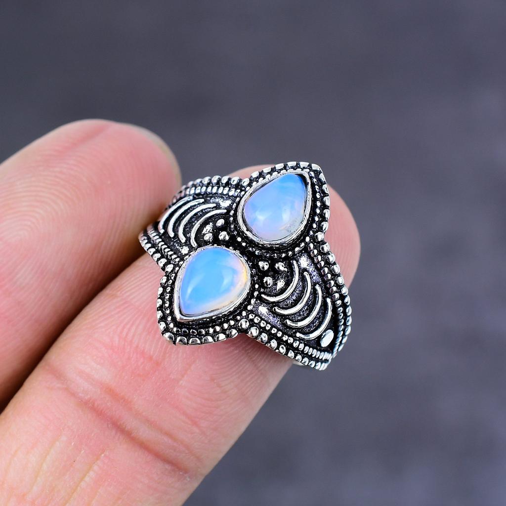 Natural Milky Opal Gemstone Handmade 925 Sterling Silver Gift Ring Size 9 H3r50