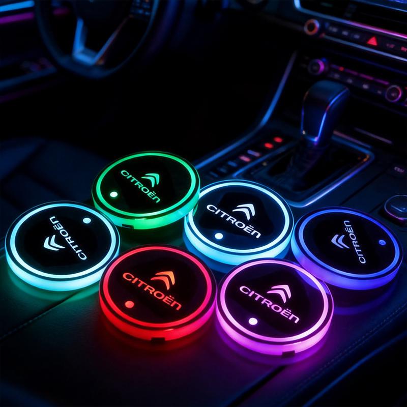 2Pcs Car Interior Coaster LED Light Up Cup Holder Mat Accessories For Citroen C4 C3 C5 C5X e-C4 X e-C3 C-Elysee Berlingo C1 C6