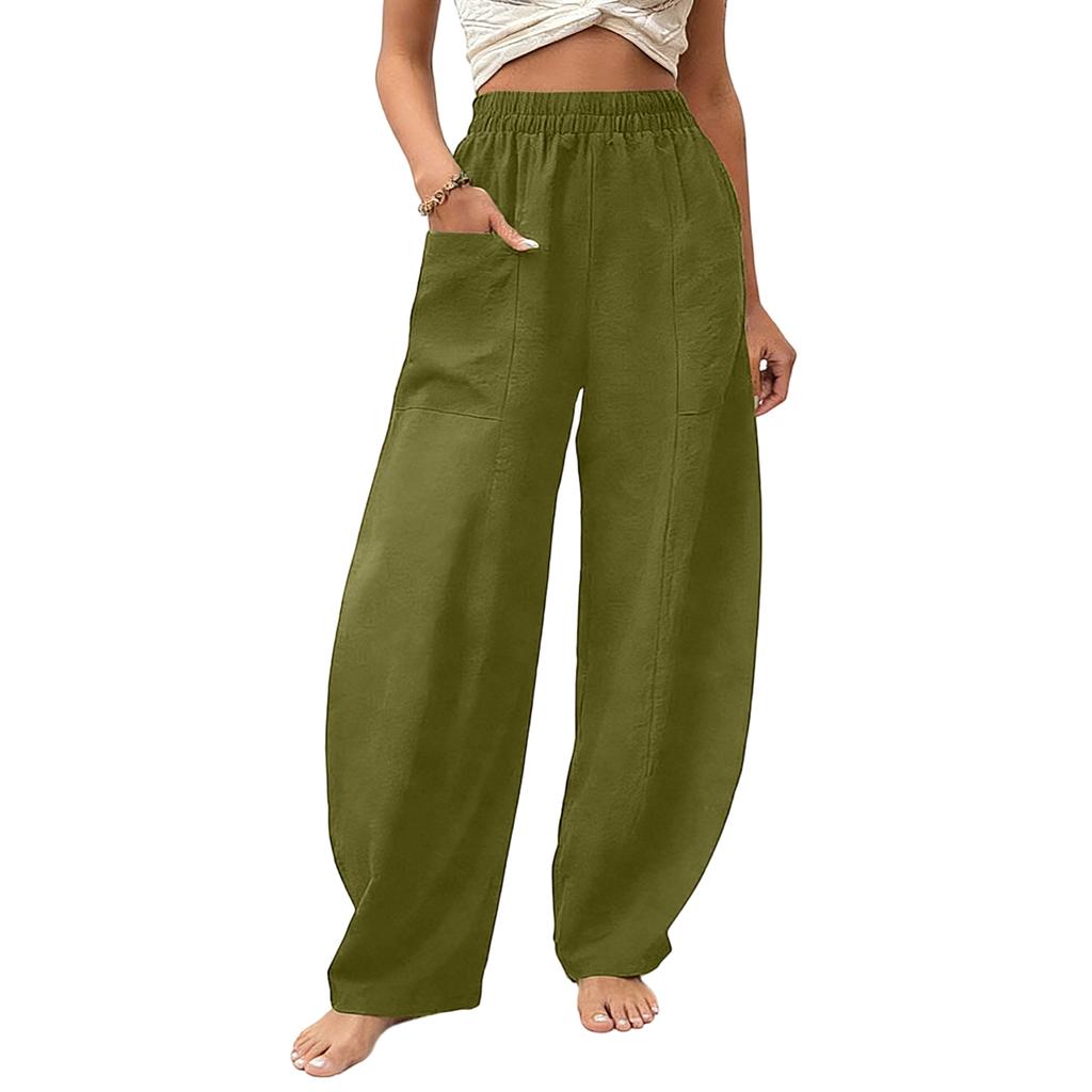 Women's Color Pants Straight Leg Pants With Pockets, Casual Wide Leg Pants