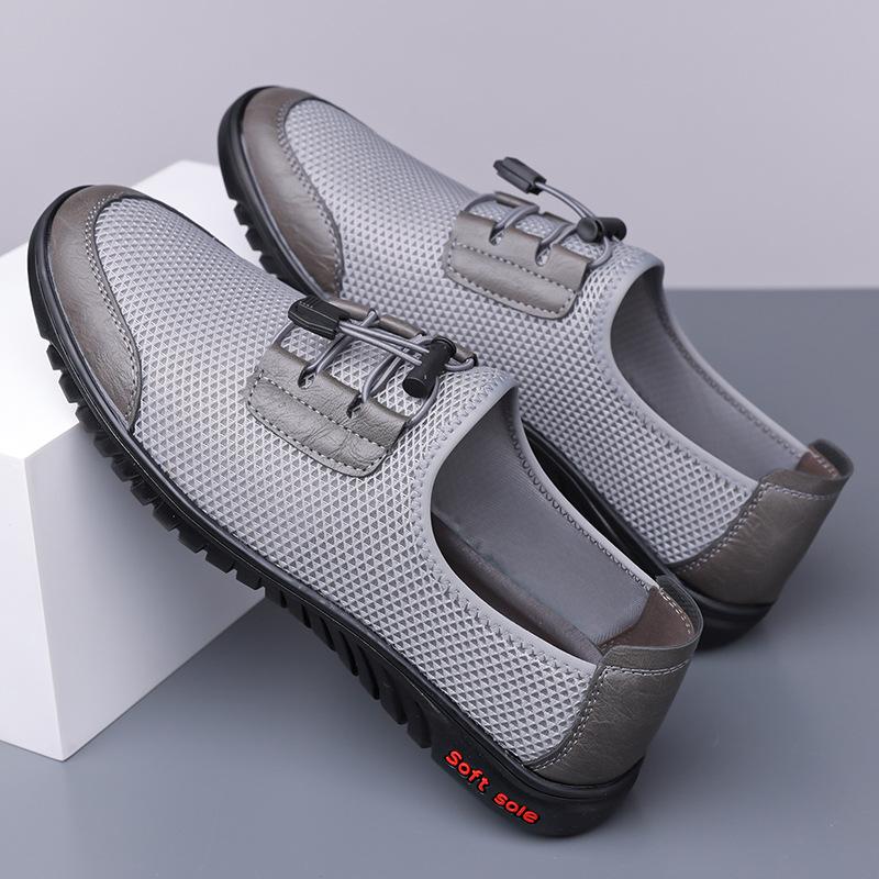 Summer men's fly-woven mesh breathable one-pedal casual shoes men's hollow breathable hand leather shoes