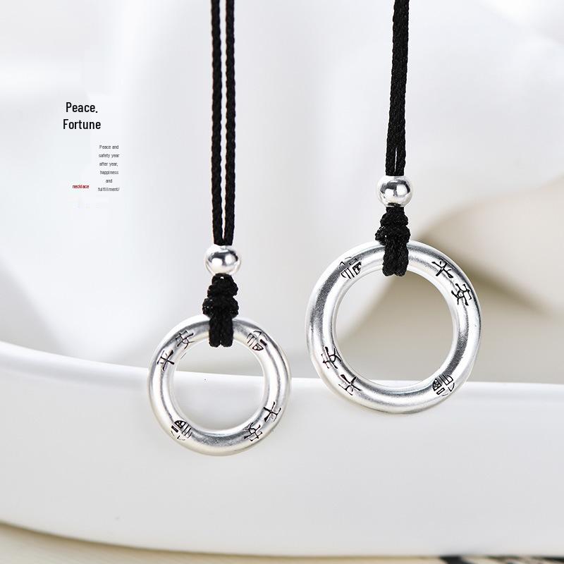 Tichiya Sterling Silver Retro Couple's Necklace with Black Cord