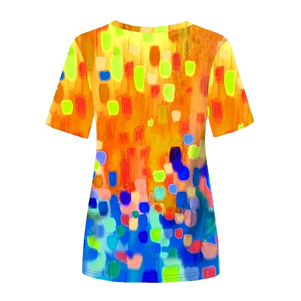 Women's Fashion T-shirt Loose Comfortable Short Sleeve Abstract Printed Round Neck Casual Clothing Women's Party T-shirt