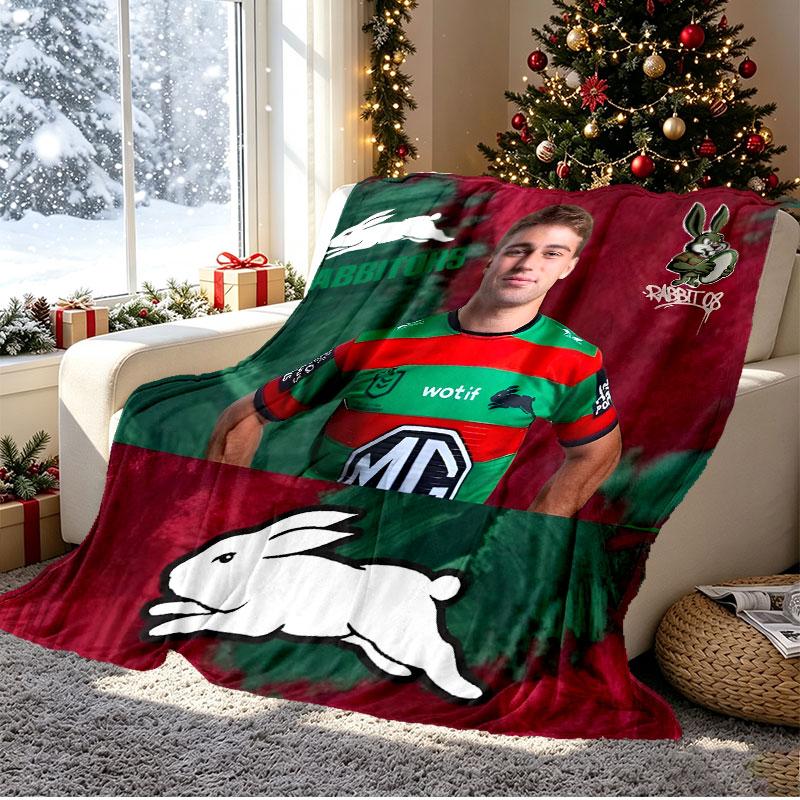South Sydney Rabbitohs Pattern Blanket for Home Decoration, Bed, Sofa, Car Travel, Camping, Suitable for All Seasons, Birthday Christmas Gift