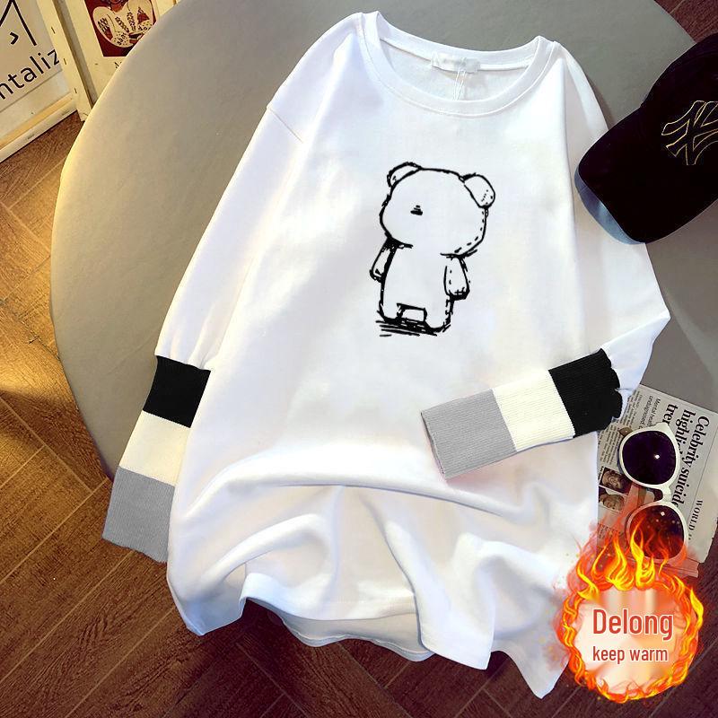 

2025 Весна/Осень Женская Корейская Свободная Футболка с Длинным Рукавом и Лоскутной Отделкой Средней Длины Большого Размера. M (Up to 110 Jin)