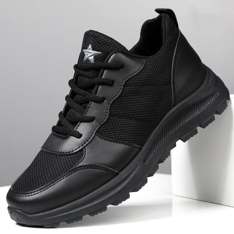 

Spring new men s shoes mesh breathable sports casual shoes soft sole non-slip simple pure black training shoes 44