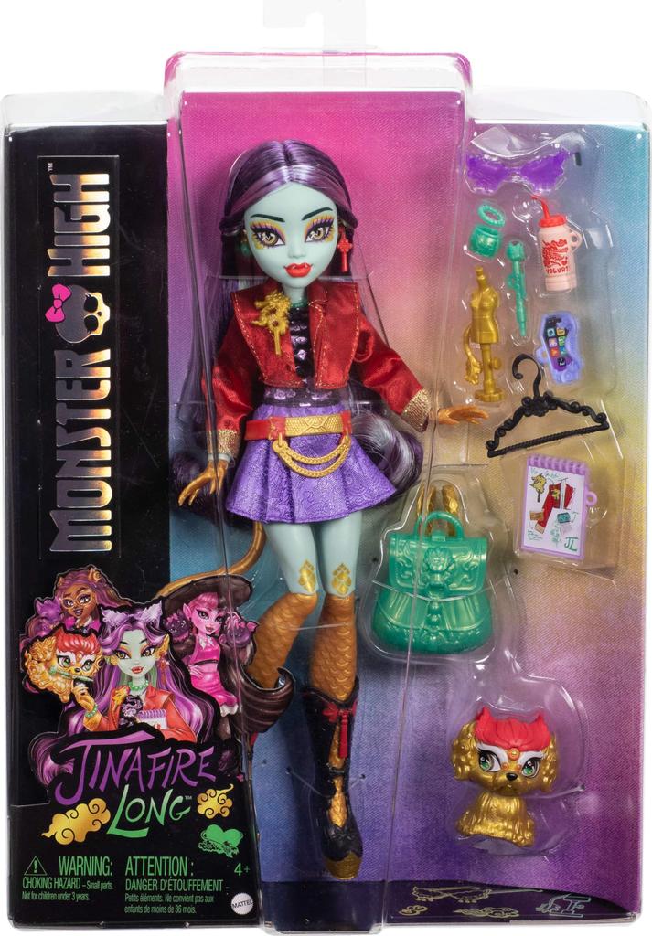 Includes Monster High Jinafire Long Pet Dog and Dragon Frosted and Seven Accessories Including a Sketch Yogurt and Doll, "Yun Yun", Pad, Drink,