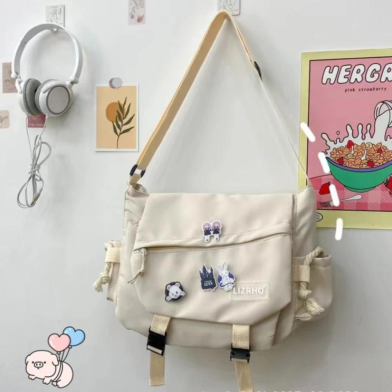Messenger Bag Japanese Handbags School Korean Single Shoulder Girl Student Hong Kong Style Retro Large Capacity Postman Women's