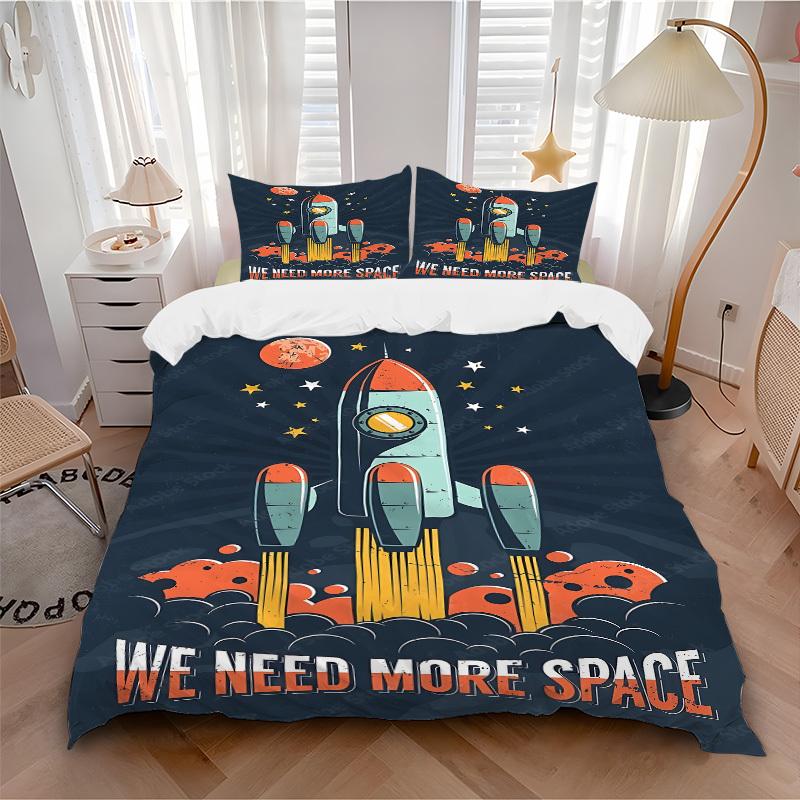 

3pcs Rocket Stars print bedding quilt cover, soft and comfortable quilt cover suitable for bedroom and guest room189 135x200cm