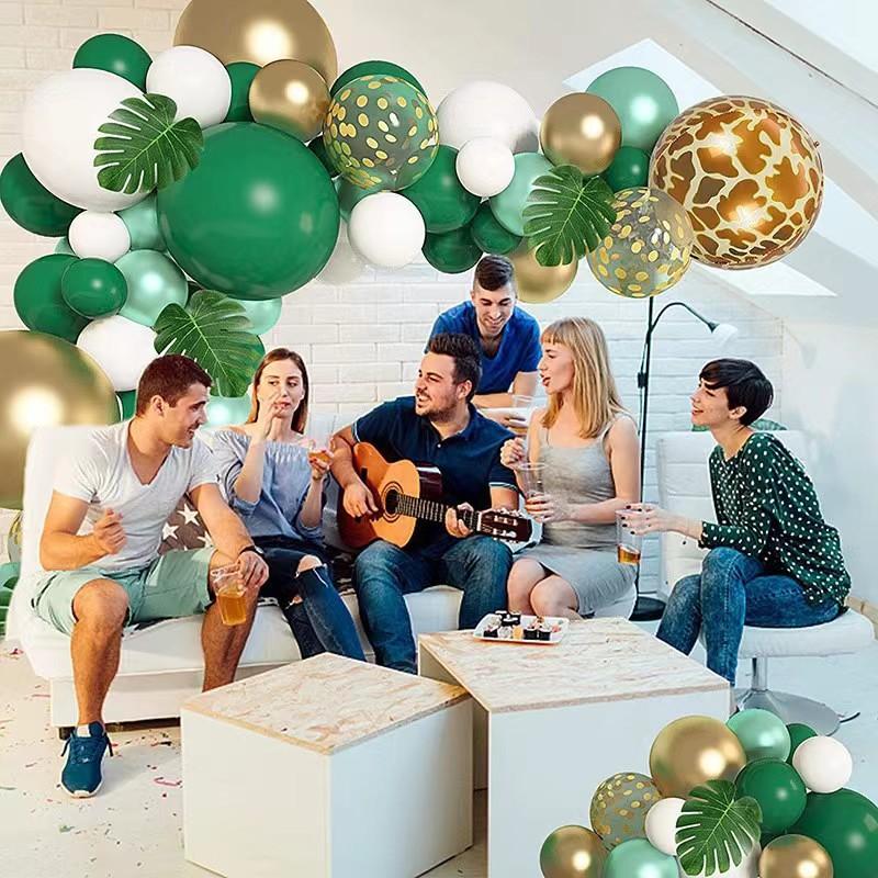 Green Jungle Themed Birthday Party Decoration Balloon Arch Dark Green Forest Animal Balloon Chain