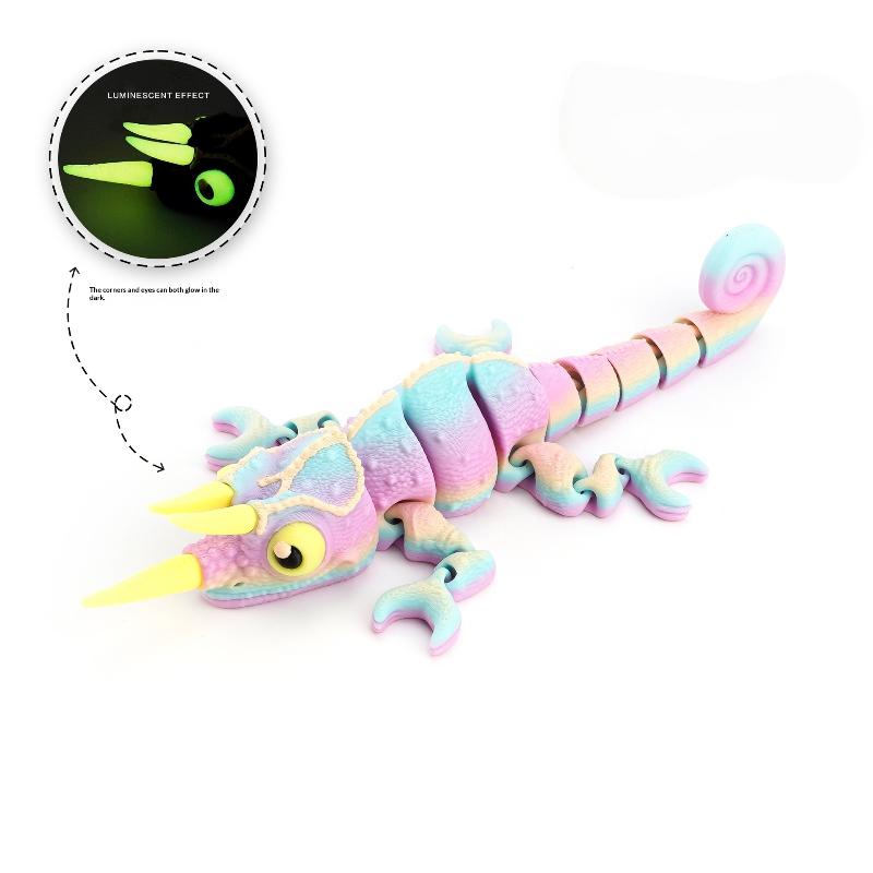 Glow In The Dark 3D Printed Chameleon Fully Articulated Fidget Animal Figurine Flexible Desk Ornament Room Decoration Gifts