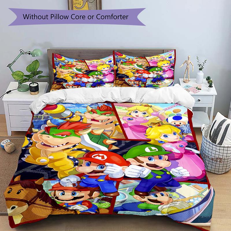 3pc Mario Luigi Bedding Set Guest Room Bedroom Decor Christmas Halloween Decor Birthday and Holiday Gifts- All Seasons 3pcs Quilt 093