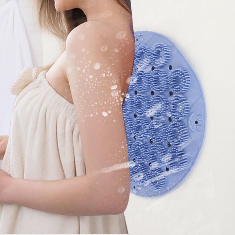 1 Peça de escova de limpeza de costas de silicone com ventosa, almofada de banho esfoliante reutilizável, antiderrapante, pode limpar a sujeira da pele, almofada esfoliante