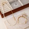 GEMCHIC Women's Freshwater Pearl Necklace and Bracelet Set Stainless Steel Layered Jewelry