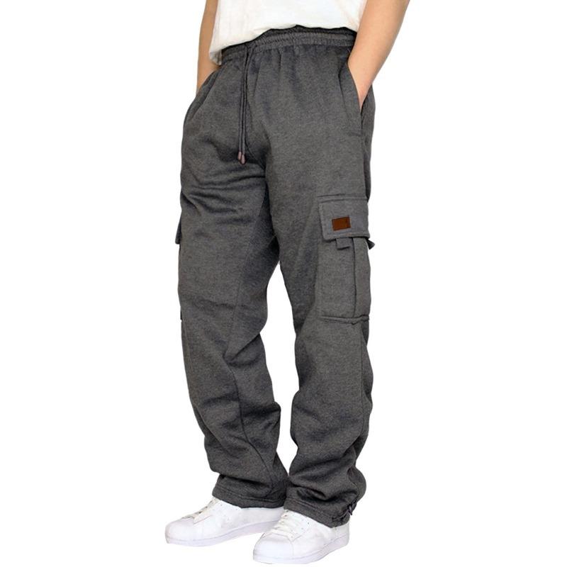 Cross-border Foreign Trade Explosion Men's Casual Trousers Fleece Tied Feet Multi-pocket Tether Loose Tooling Trousers
