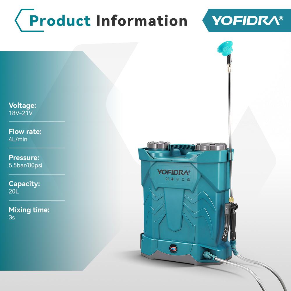 Yofidra Spruzzatore Elettrico 20L Alta Capacità Zaino Spruzzatore per Prato e Giardino Strumenti Elettrici Per Batteria Makita 21V Pin