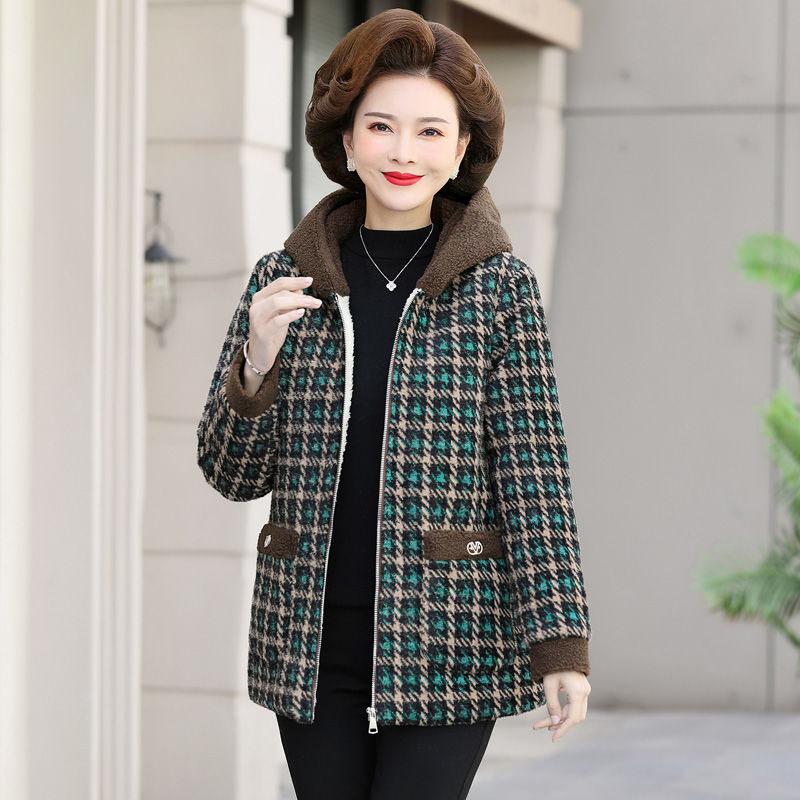 

Plus Velvet Padded Female s Winter Lambswool Jacket Everyday Joker Hooded Short Cotton-padded Female s Plaid Jacket Top High Quality L