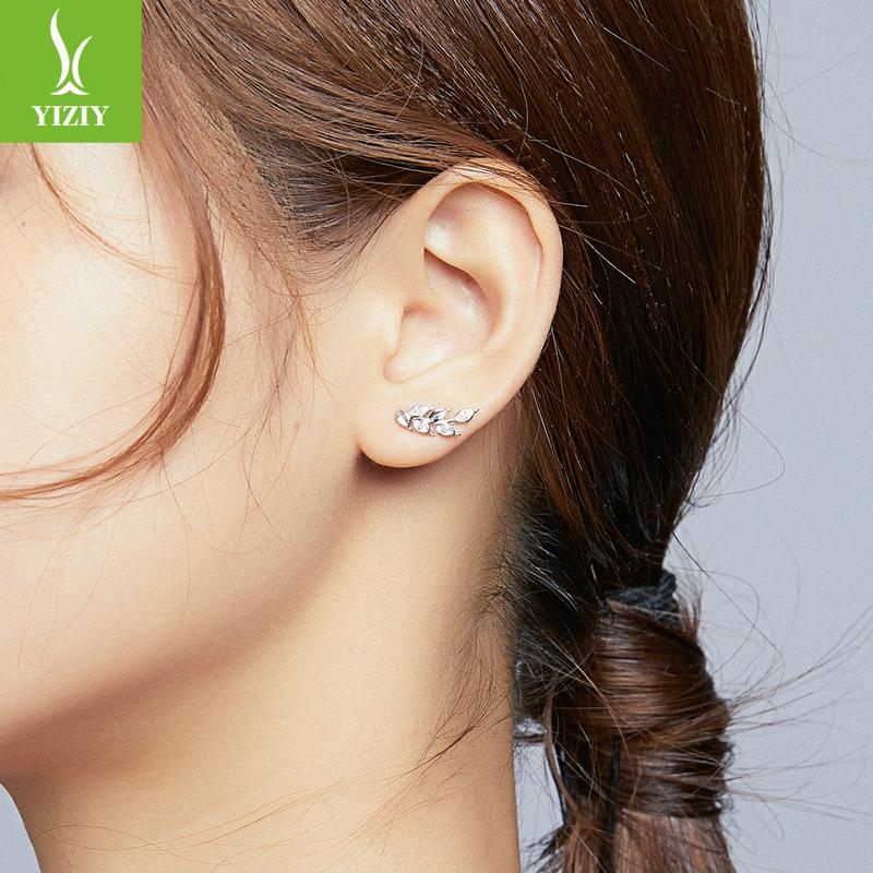 S925 Sterling Silver Crystal Wheat Stud Earrings, Simple And Pure Girl Platinum Plated Earrings Bse415