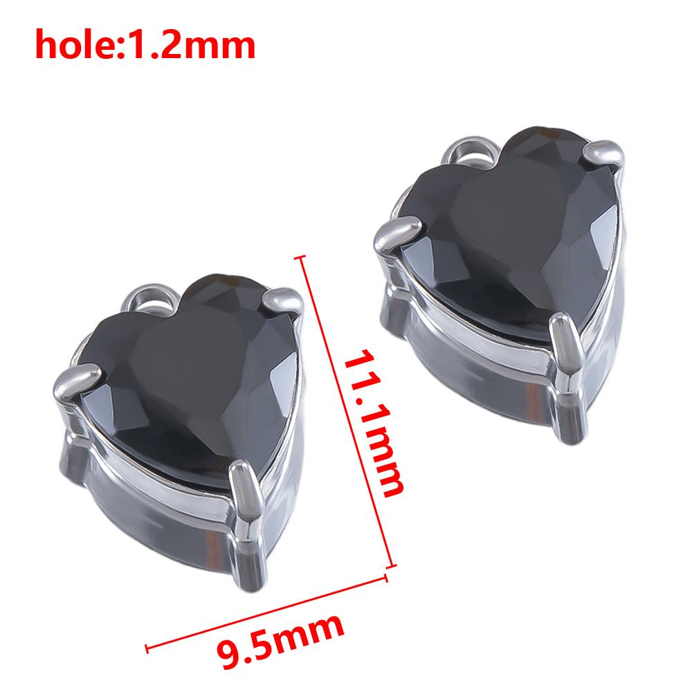5pcs Stainless Steel Zircon Heart Pendants Base Clear Crystal Charm Beads with Hole for Necklace Making DIY Ear Jewelry Findings