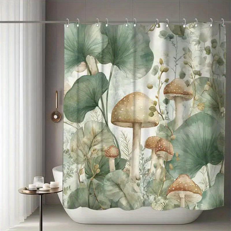 Botanical Mushroom Jungle Print Waterproof Polyester Shower Curtain Tropical Woodland Watercolor Bathroom Home Decor Luxury Bath