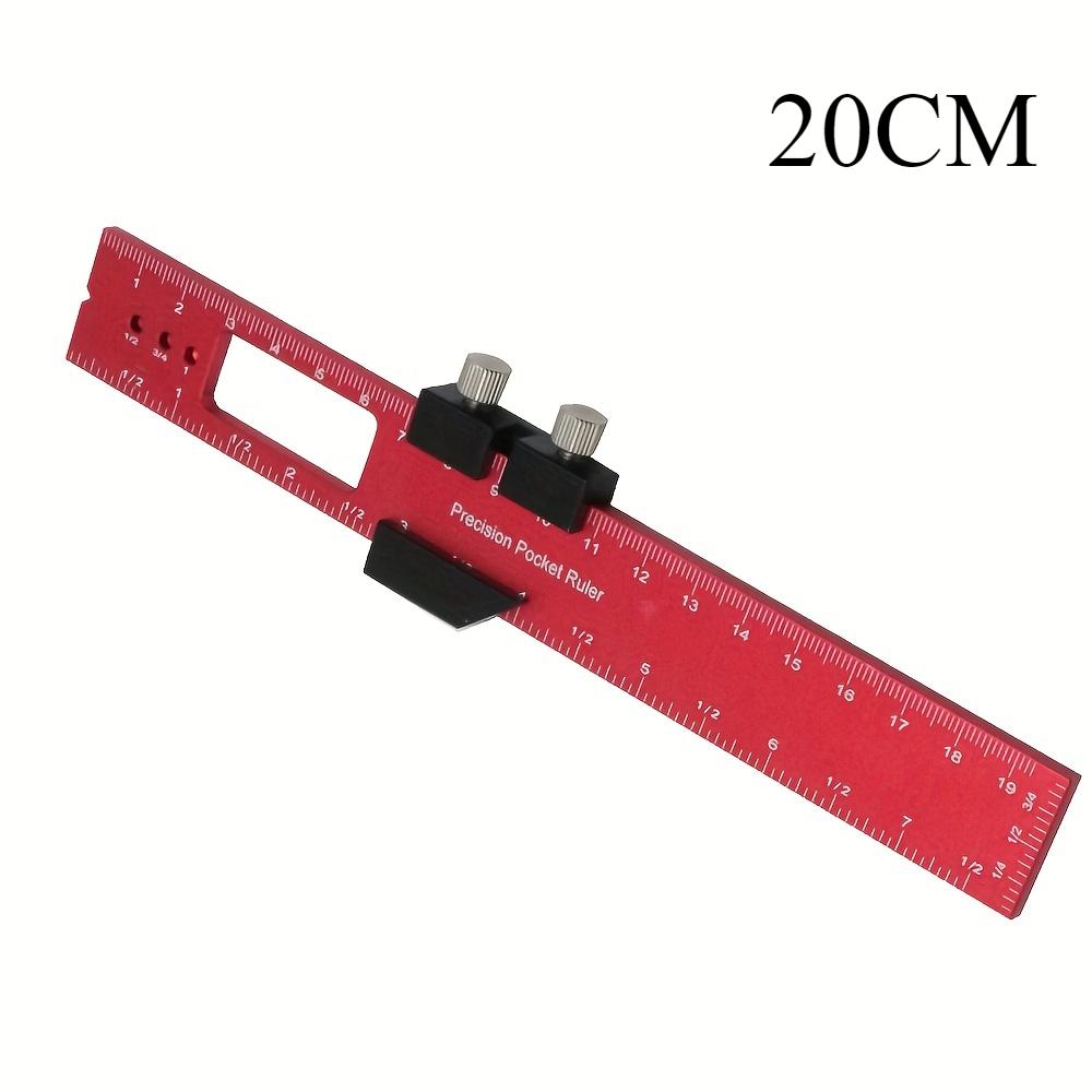 Woodworking Precision Pocket Ruler Aluminum Slide Ruler Inch and Metric T-Scribe Ruler Square Layout Tool with Slide Stop
