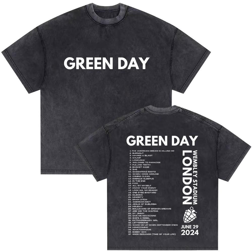 Washed Vintage Punk Band Green Day World Tour T Shirts Men Retro Gothic Rock Tshirt Male Cotton Casual Oversized Tshirts