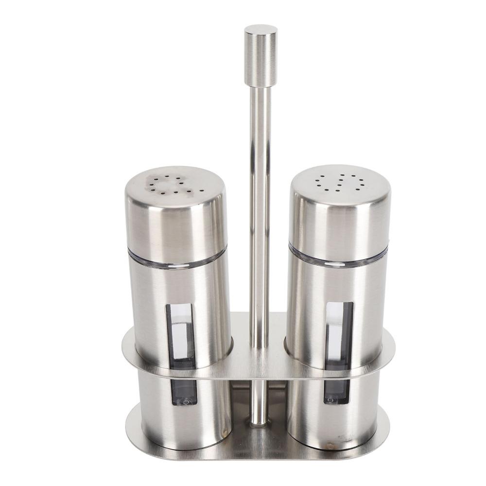 2pcs With Base Stand Salt And Shakers 304 Stainless Steel Spice Dispenser Set  For Kitchen