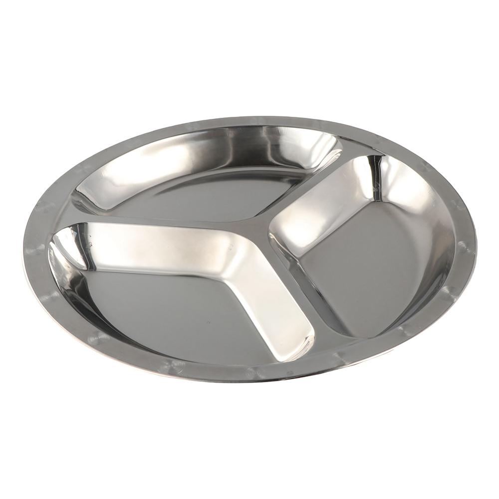 

School Supplies Snack Canteen Tool Round Dinner Plate Stainless Steel Lunch Tray Divided Dish 22cm