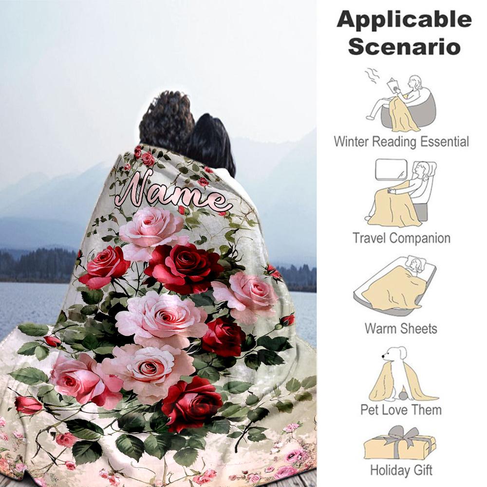 Vintage Pink Peony Flowers Personalized Text Blanket Cozy Personalized Blanket Comfortable Suitable for Living Room Livingroom Couch Seaside
