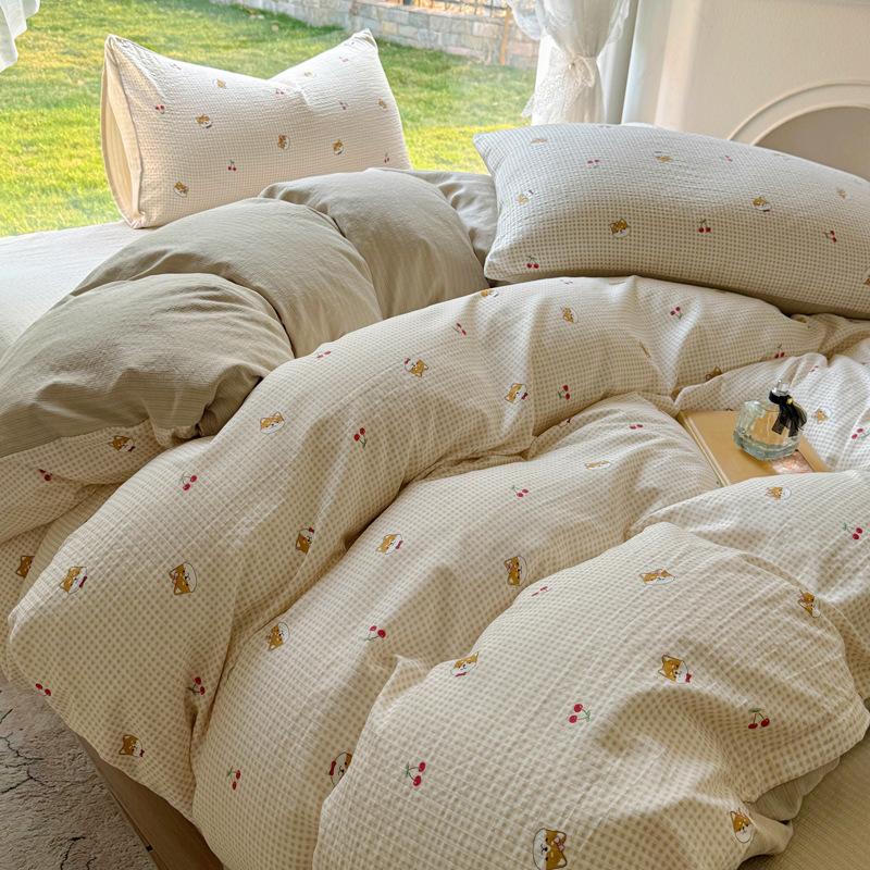 

Весенне-летний комплект из четырех предметов класса А для беременных и младенцев из стиранного хлопка для общежития, чисто хлопковое односпальное покрывало, шапка на кровать, постельное белье 1.5m mattress 4pc quilt 2*2.3m