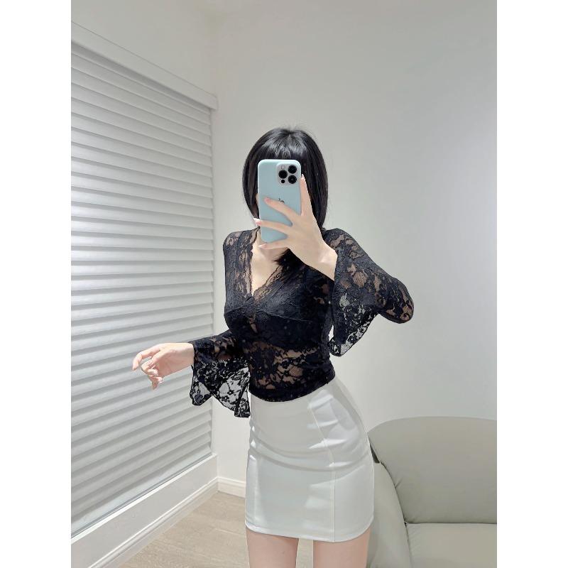 

Design: Sensual Collar, Waist-slimming Lace Shirt, Slim Top XL