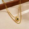 Gold Plated Stainless Steel Layered Black Stone Pendant Necklace for Women