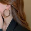 Retro style silver needle leather leopard print geometric circle earrings European and American earrings fashion niche design earrings