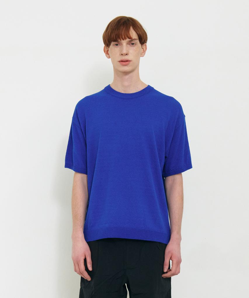 KNITTED Cool Summer Essential Round Short Sleeve Knit Tee Blue