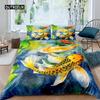 Koi Fish Duvet Cover Set King Size Oriental Asian Culture Lotus Bedding Set Microfiber Twin Cloud Quilt Cover for Girl Farmhouse