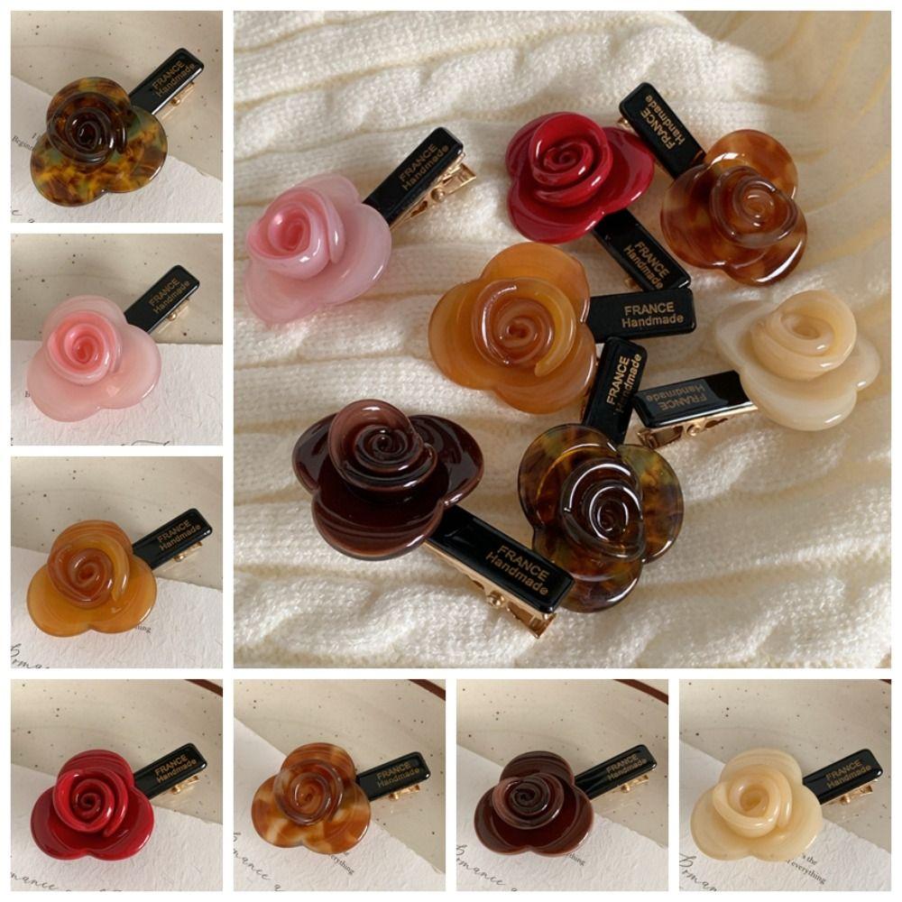 Korean Style Rose Flower Hair Clip Colorful Rose Flower Duckbill Clip Acetic Acid Hair Clip  Party