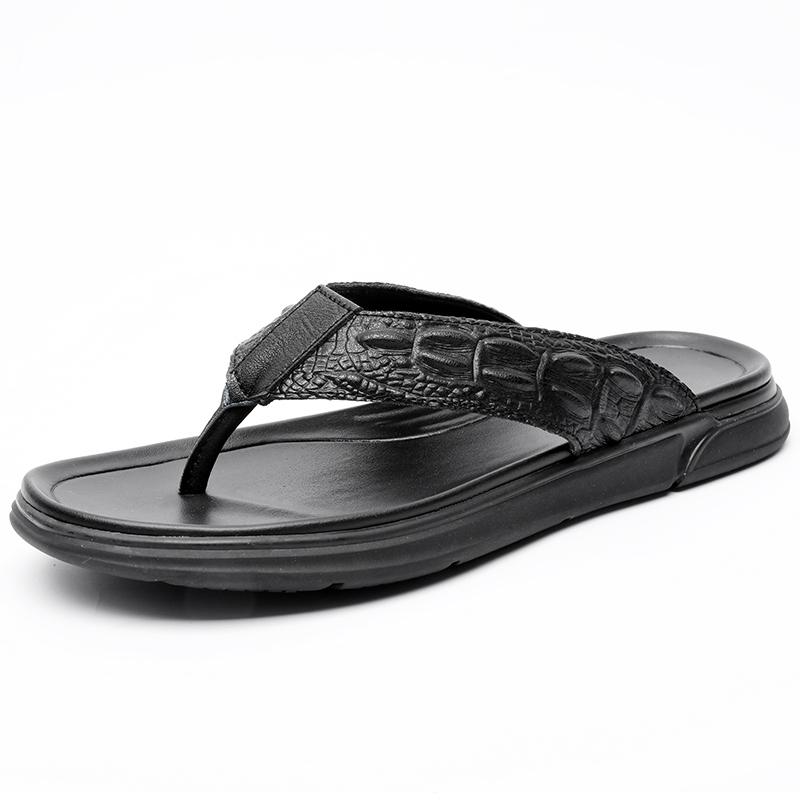 Cool Slippers Men Genuine Leather Fashion Flip Flop Summer Soft Shoes Men Shoes Outdoor Flat Shoes Men's Beach Cowhide Slippers