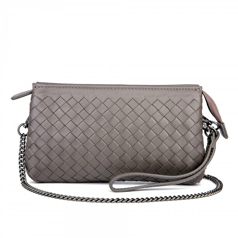 Genuine Leather Woven Clutch Bag Women Handmade Crossbody Evening Purse Lightweight Daily Use