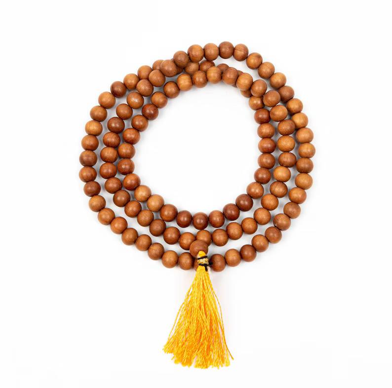 108 Bead Sandalwood Mala Necklace | Natural Sandalwood Prayer Beads for Meditation, Yoga, Japa & Spiritual Healing | Buddhist Mala for Men & Women