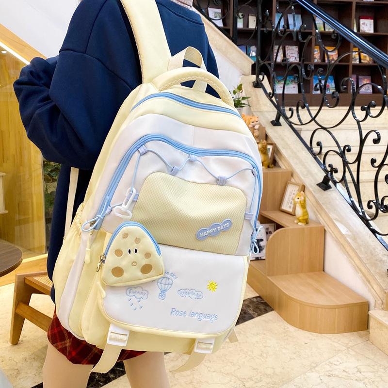 Three-Piece Backpack Set Color Block Student Schoolbag Girl Large Capacity Backpack