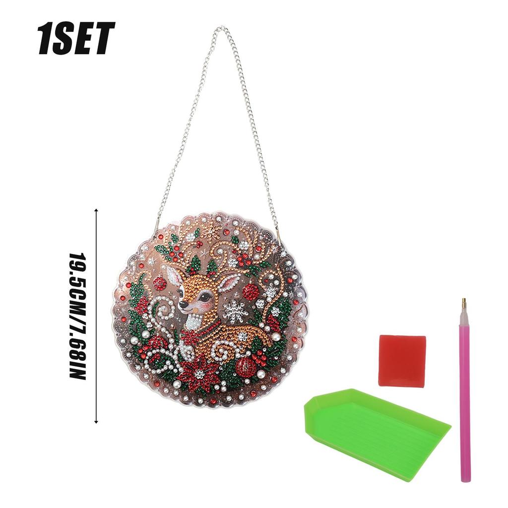 Pearl Diamond Painting Pendant 2D Flat Pearl Bead Crafts DIY Handmade Christmas Decor Hanging Santa Claus Christmas Tree Pattern