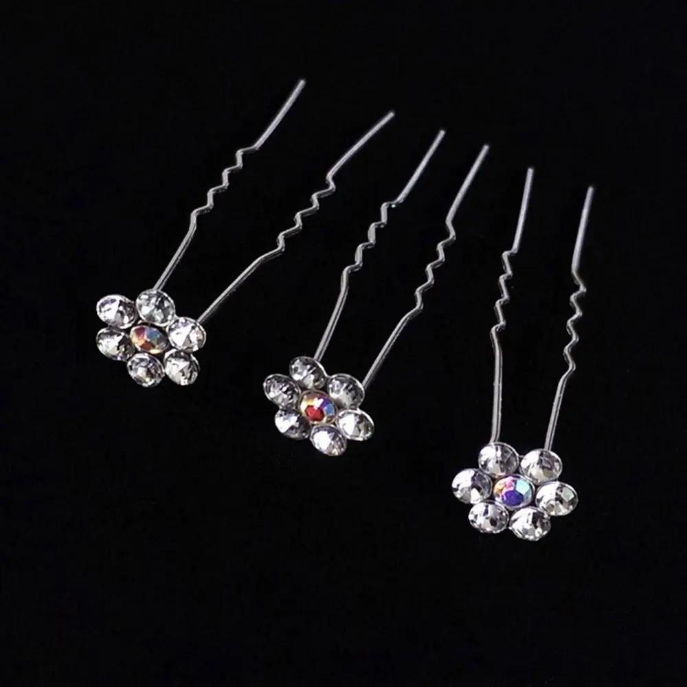 5Pcs Fashion Metal Pearl Flower Hairpin Stick Headwear U-shaped Rhinestone Hair Clip Headdress Bridal Hairpin Wedding